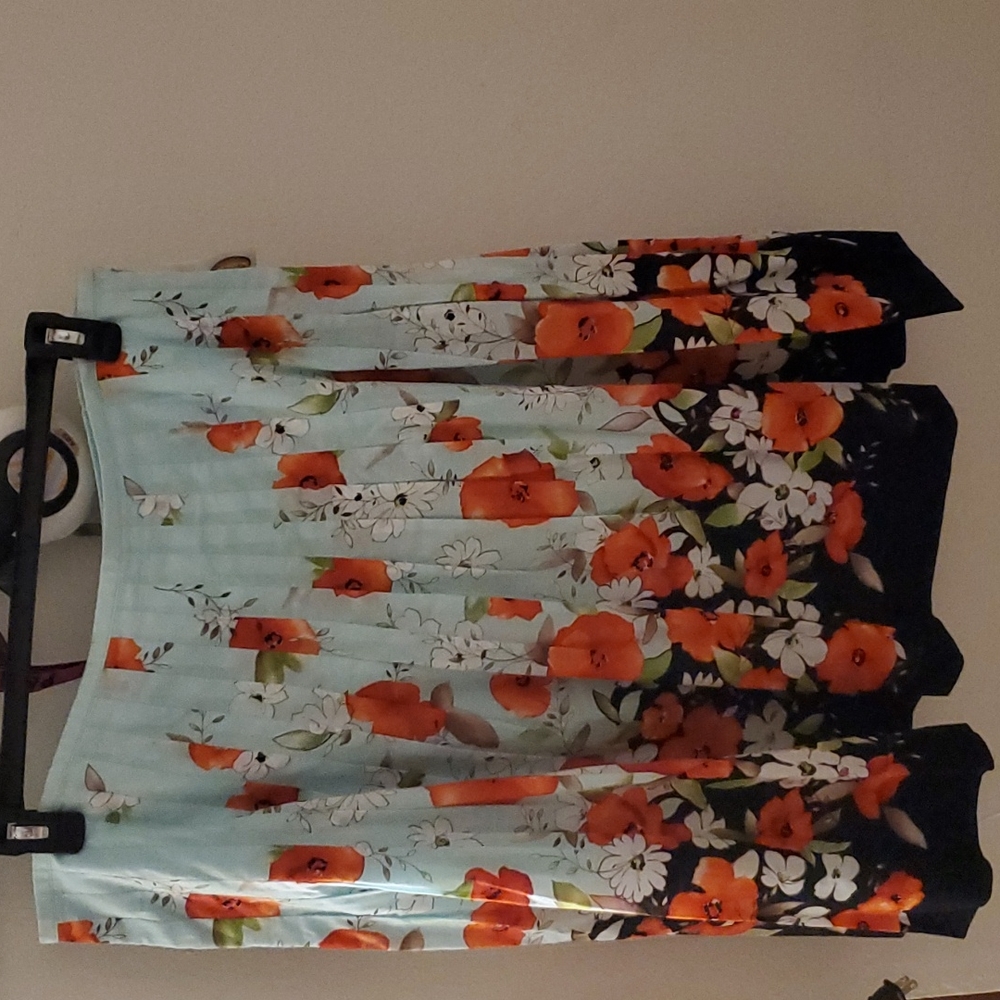 New Talbots All Cotton Pin Tuck Floral Red Poppy Fully Lined Midi Skirt 18 - Picture 3 of 13